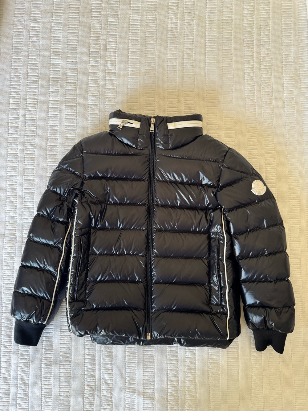 Moncler Black Shiny Puffer Jacket with White Trim